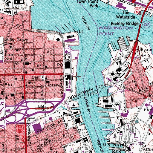 Topographic Map of River Front Park, VA