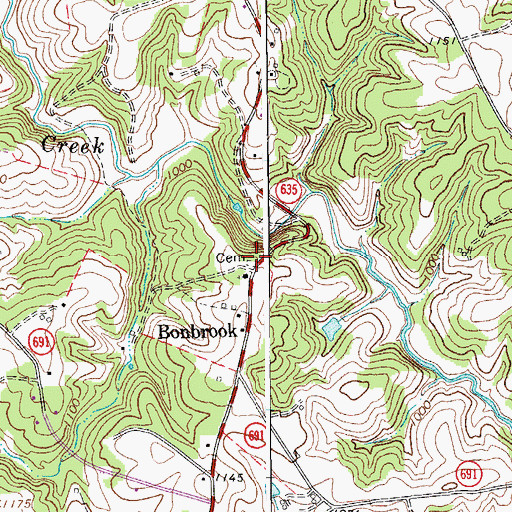 Topographic Map of Bonbrook Cemetery, VA