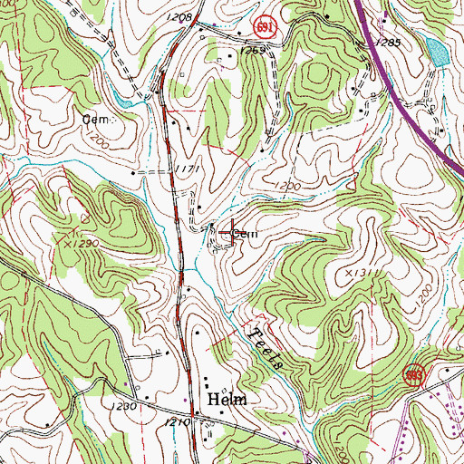 Topographic Map of Flora-Teel Cemetery, VA