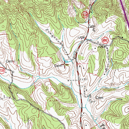 Topographic Map of Webster Cemetery, VA