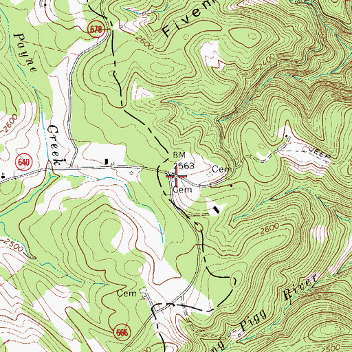 Topographic Map of Huff Cemetery, VA