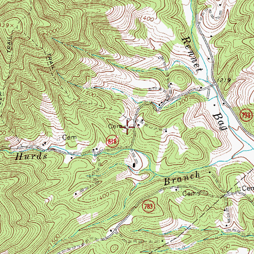 Topographic Map of Martin Cemetery, VA