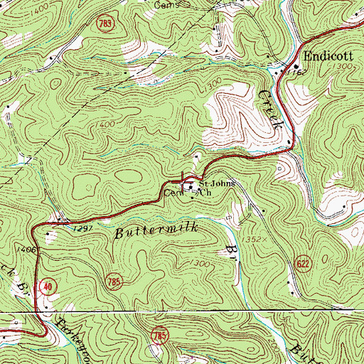 Topographic Map of Saint Johns Cemetery, VA