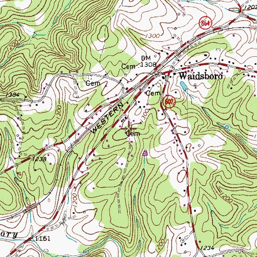Topographic Map of Bowles Cemetery, VA