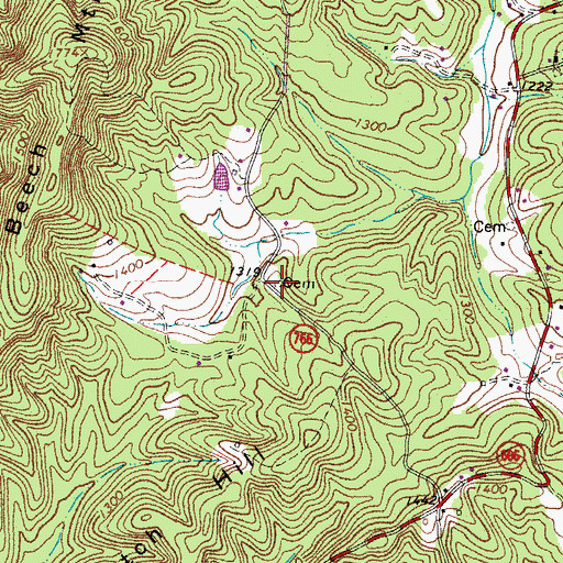 Topographic Map of Hall Cemetery, VA
