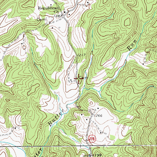 Topographic Map of Meadors-James Cemetery, VA