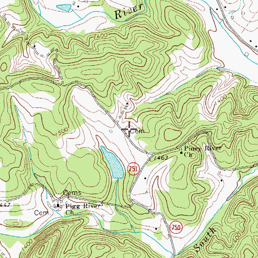 Topographic Map of Piney River Cemetery, VA