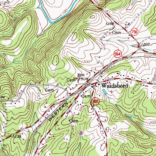 Topographic Map of Wade Cemetery, VA
