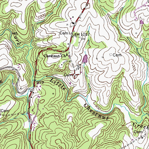 Topographic Map of Woody Cemetery, VA