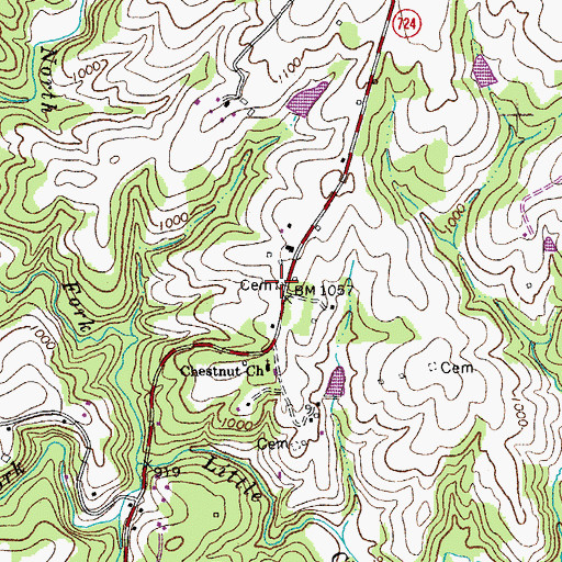 Topographic Map of Woody Cemetery, VA