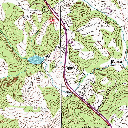 Topographic Map of Woody-Richards Cemetery, VA