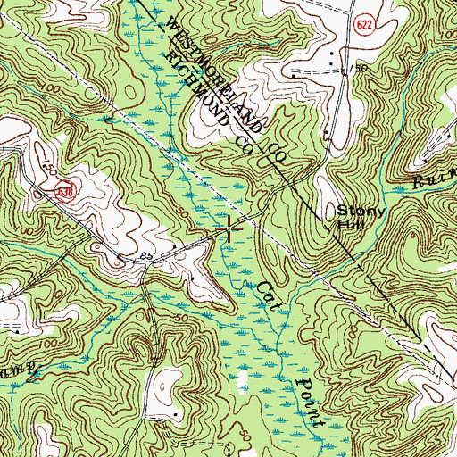 Topographic Map of Montross Bridge, VA