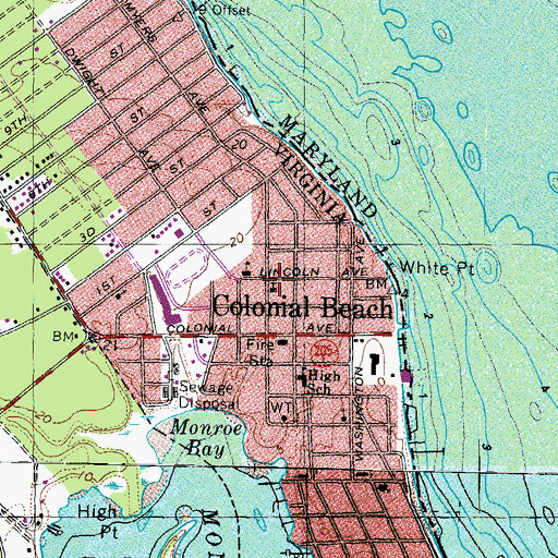 Topographic Map of First Baptist Church of Colonial Beach, VA