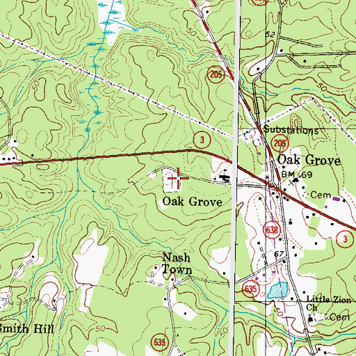 Topographic Map of Oak Grove Cemetery, VA