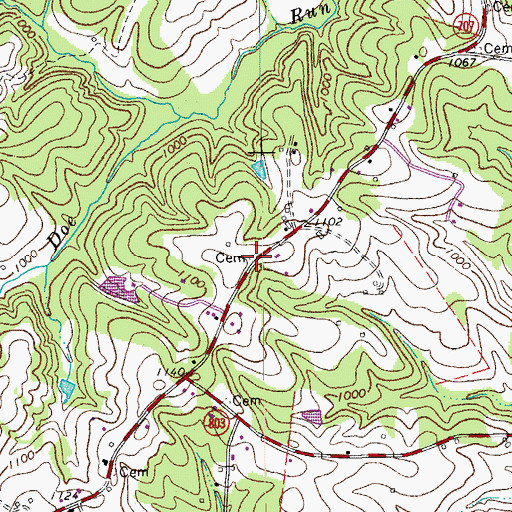 Topographic Map of Arrington-Roberts Cemetery, VA