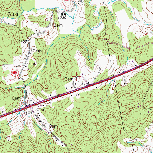 Topographic Map of Brown Cemetery, VA
