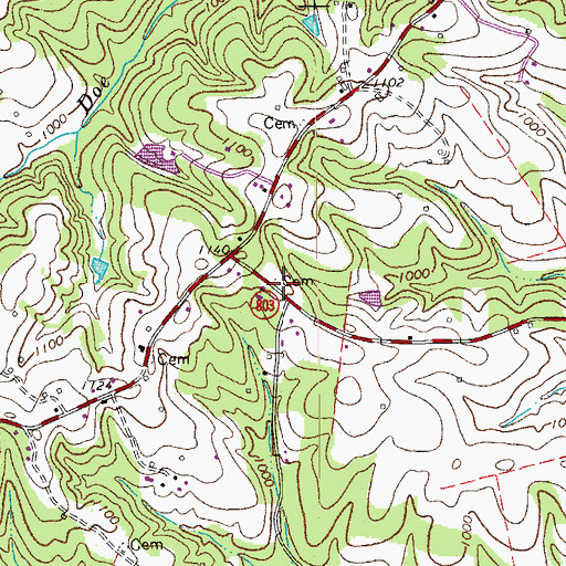 Topographic Map of Hicks-Wade Cemetery, VA