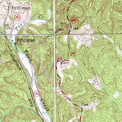 Topographic Map of Randolph Cemetery, VA