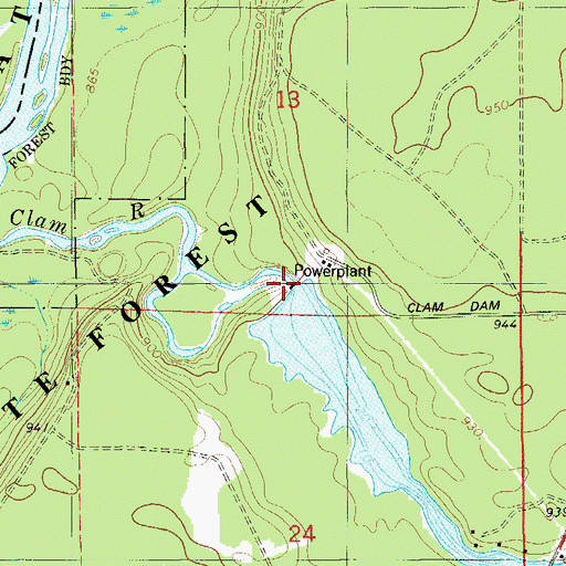 Topographic Map of Clam River Flowage 383, WI