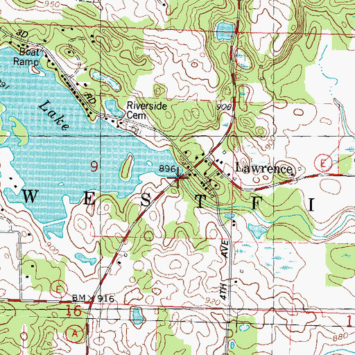 Topographic Map of Lawrence Dam, WI