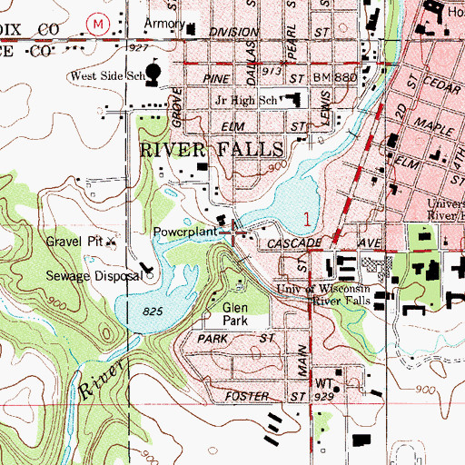 Topographic Map of Junction Falls Dam, WI