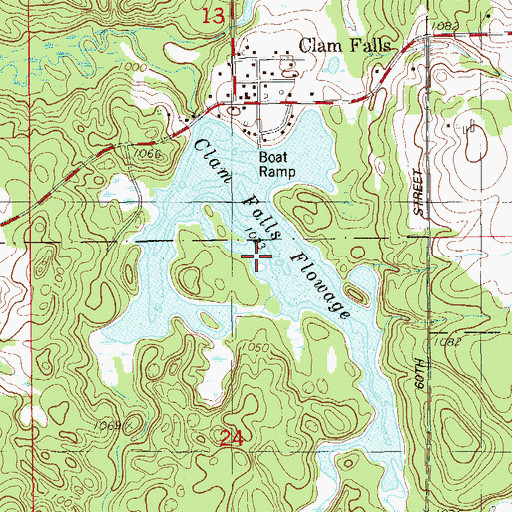Topographic Map of Clam Falls Flowage, WI