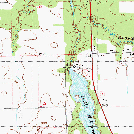 Topographic Map of Dells Lake Dam, WI