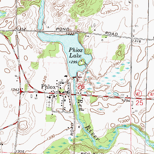 Topographic Map of Phlox Pond 13, WI