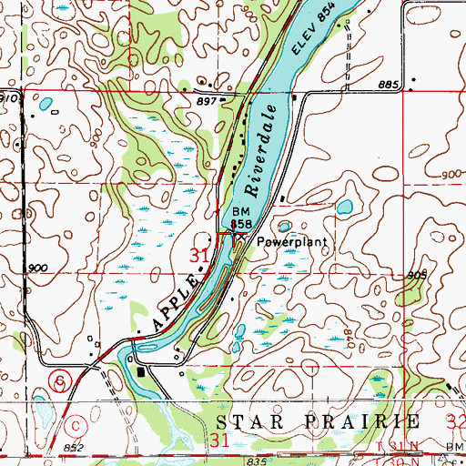 Topographic Map of Riverdale Dam, WI