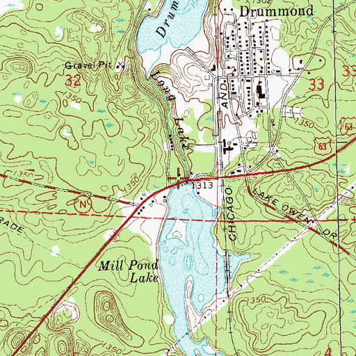 Topographic Map of Drummond Dam, WI