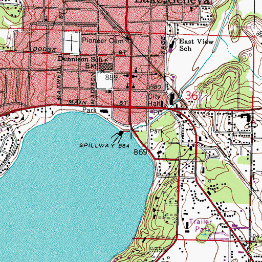 Topographic Map of Lake Geneva Dam, WI