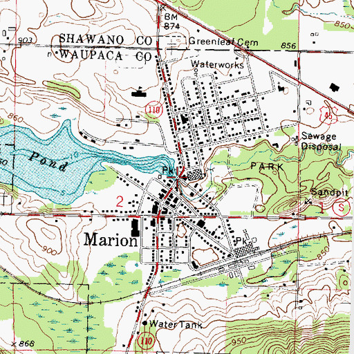Topographic Map of Marion 2WP732 Dam, WI