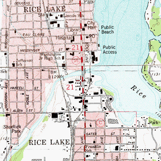 Topographic Map of Rice Lake Dam, WI