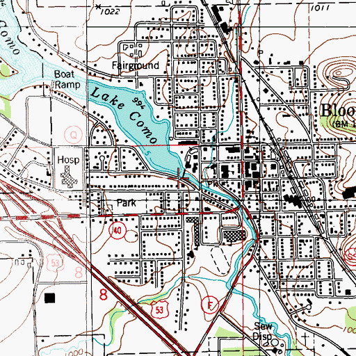 Topographic Map of Bloomer Mill Dam, WI