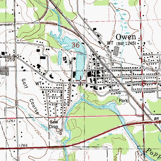 Topographic Map of Owen City Dam, WI