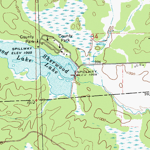 Topographic Map of Sherwood Dam, WI
