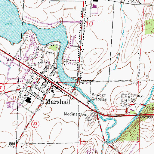 Topographic Map of Marshall Dam, WI
