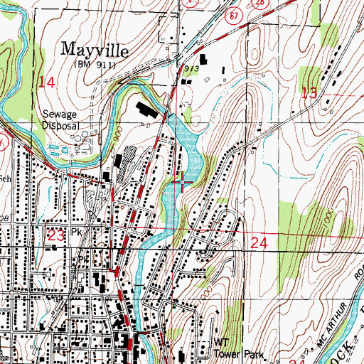 Topographic Map of Lower Mayville Millpond 174, WI