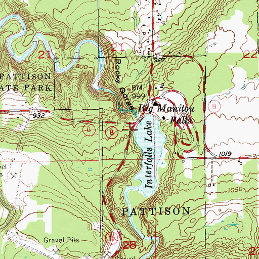 Topographic Map of Pattison State Park WP433 Dam, WI