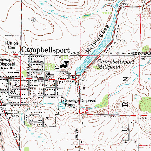 Topographic Map of Campbellsport Dam, WI