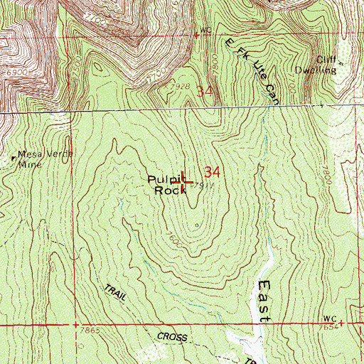Topographic Map of Pulpit Rock, CO