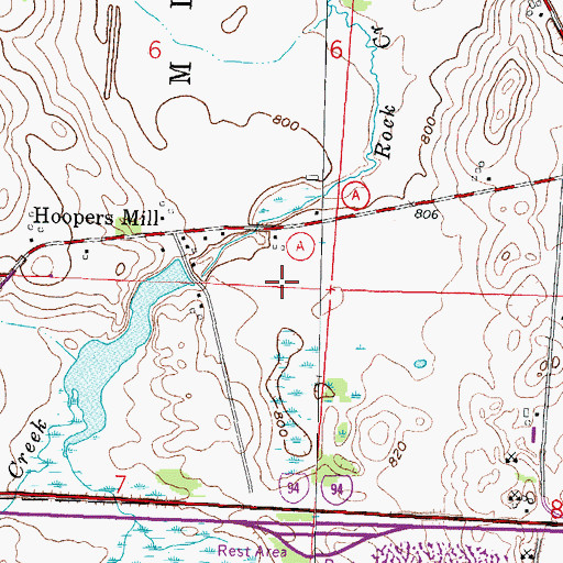 Topographic Map of Hoopers Dam, WI