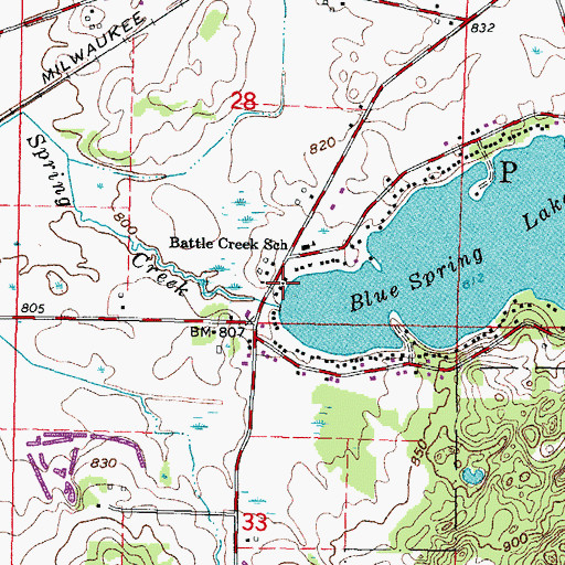Topographic Map of Blue Springs Lake 2WP1137 Dam, WI