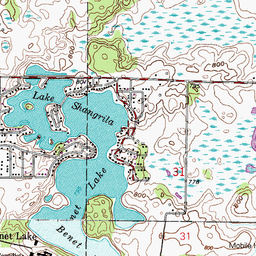 Topographic Map of Lake Shangri La Dam, WI