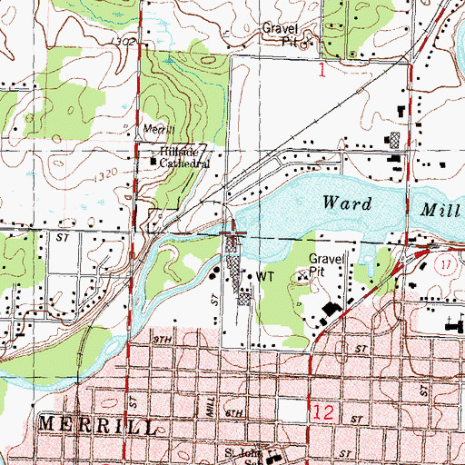 Topographic Map of Ward Paper Mill Dam (historical), WI