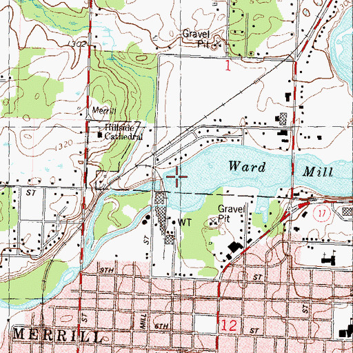 Topographic Map of Ward Mill Pond (historical), WI
