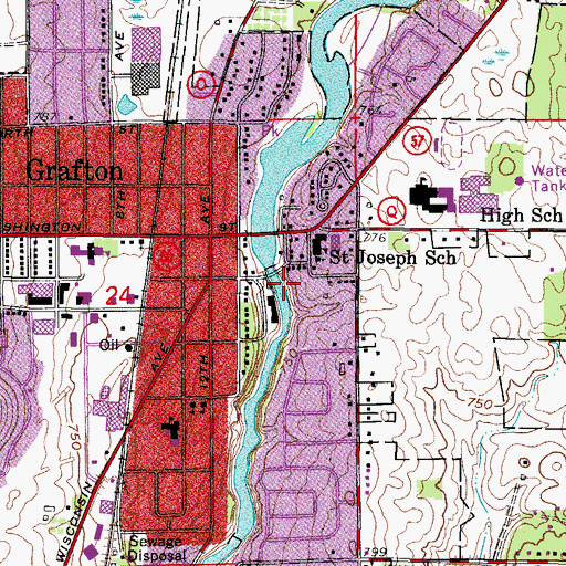 Topographic Map of Grafton Dam, WI