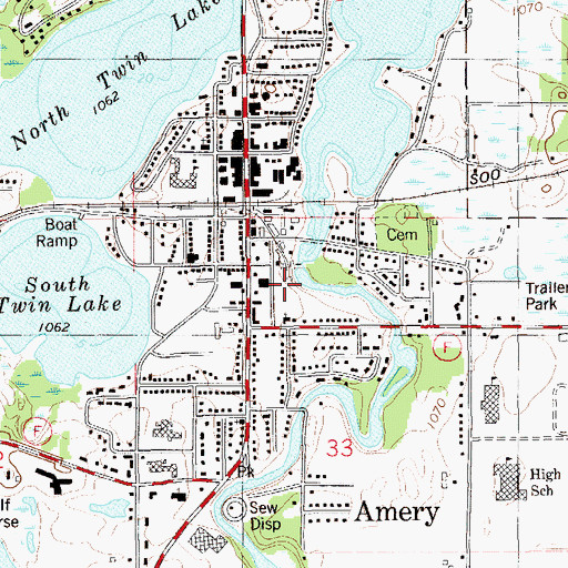 Topographic Map of Amery 3WR1627 Dam, WI