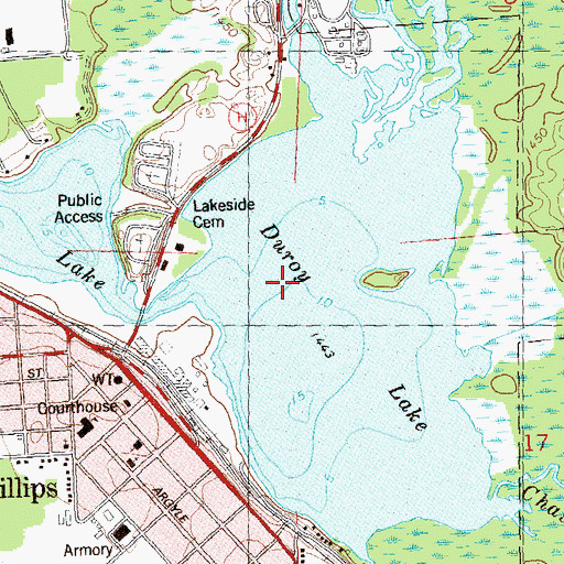 Topographic Map of Elk, Duroy, Long Lakes and Wilson Flowage, WI