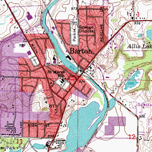 Topographic Map of Barton WP159 Dam, WI